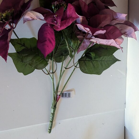 NWT 2 Red Burgundy Poinsettia Floral Bushes Christmas Holiday Ashland Home Decor - Picture 9 of 11